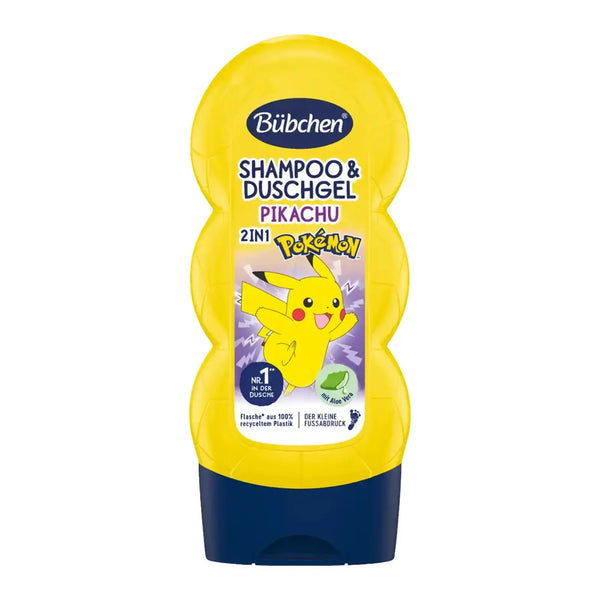 Bubchen Kids 2in1 Shampoo & Shower Gel Pokemon Pikachu - Gentle formula for kids' hair and skin with a playful Pikachu design.