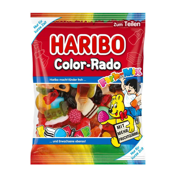 Haribo Color Rado Fruit Gummy, a vibrant mix of fruity gummy candies in fun shapes and bold flavors. Perfect for a colorful, delicious treat.