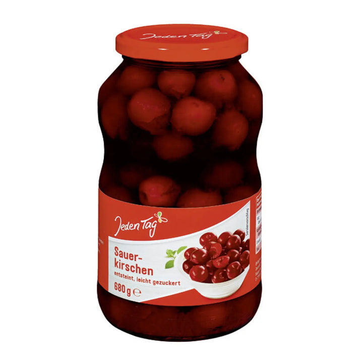 Jeden Tag Sour Cherry Pitted  - Tangy, pitted sour cherries ideal for baking, cooking, desserts, and snacking.
