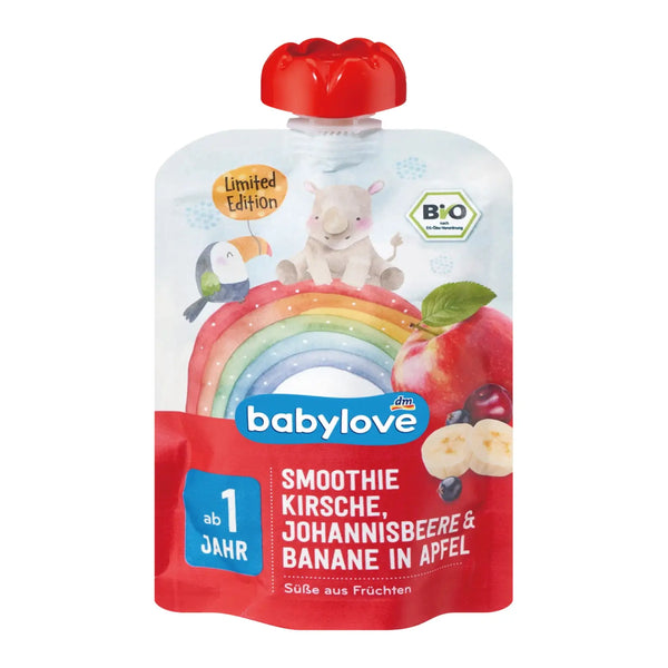 BabyLove Organic Pouch Smoothie Apple Mango Passion Fruit 100g – Organic vegan smoothie pouch for babies aged 1+, with apple, mango and passion fruit, no added sugar