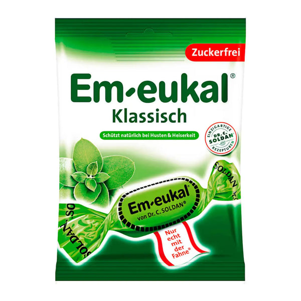Em-Eukal Classic Throat Lozenges Sugar Free 75g – German sugar-free cough drops with herbal menthol flavor, soothing relief for throat and cough