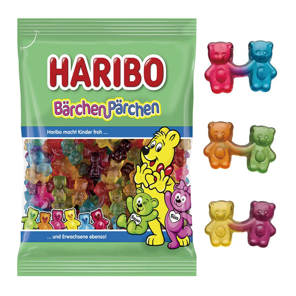 Haribo Bear Couples gummy candy in a 160g yellow and red bag – fruity paired gummy bears in fun flavors from Germany
