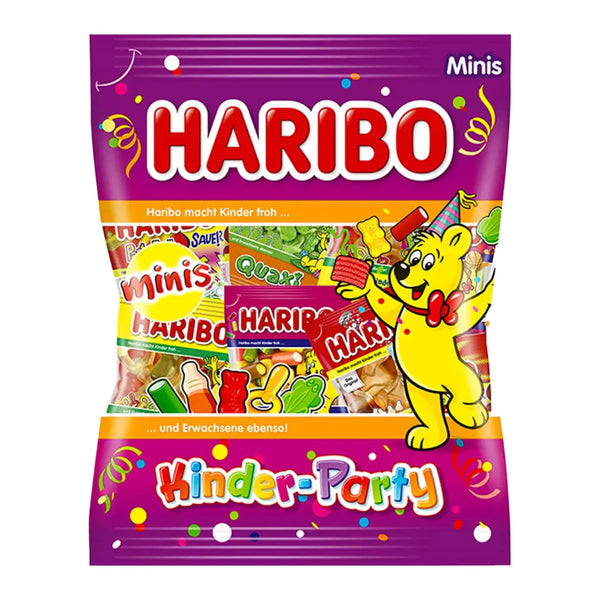 Haribo Kids Party fruit gummy candy in a 250g sharing bag – contains 15 mini packs of assorted fruity gummies, perfect for parties and kids, made in Germany