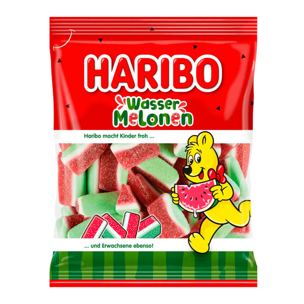 Haribo Watermelon fruit gummy candy in a 175g red and green bag – chewy watermelon slice-shaped gummies with fruity flavor, made in Germany