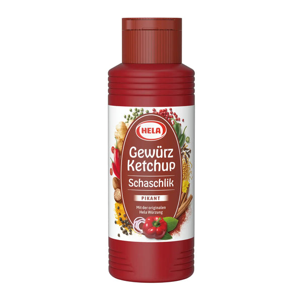Hela Spiced Ketchup Shashlik 300ml – German spiced ketchup with smoky BBQ flavor, perfect for grilled meats, sausages, and shashlik skewers