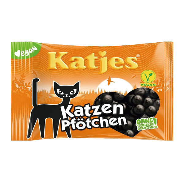 Katjes Licorice Vegan Cat Paws Drops – German vegan liquorice candy shaped like cat paws, gelatin-free and palm oil-free