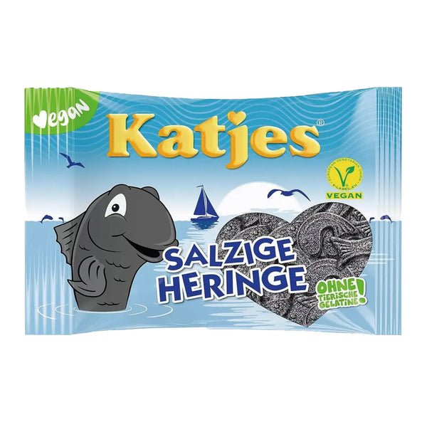 Katjes Salty Licorice Vegan Herring Shaped Drops – German vegan salty liquorice candy shaped like herrings, gelatin-free and palm oil-free