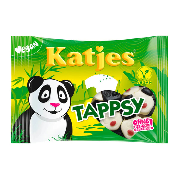 Katjes Tappsy Panda vegan fruit gummy candy with liquorice in a 175g bag – panda-shaped chewy gummies combining fruity flavors and soft liquorice, made in Germany