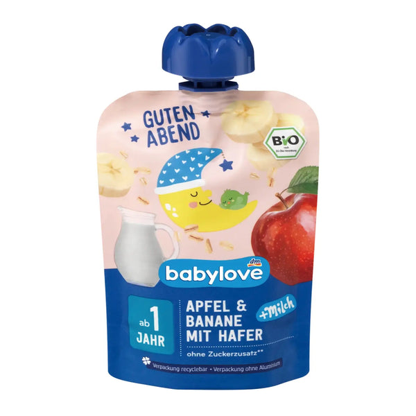 Organic Baby Pouch Oatmeal with Banana Apple Milk 100g – Evening meal pouch for babies aged 1+, with oatmeal and fruits, gentle and nutritious